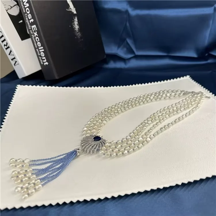 4 Rows 5-6mm Natural White Baroque Keshi Pearl Necklace Classic For Women
