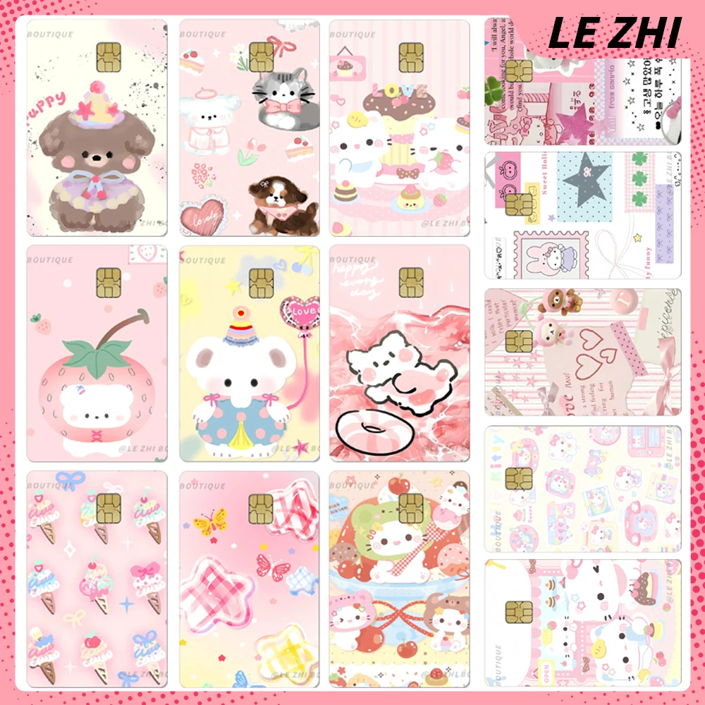 

Girlish Heart Cartoon Pink Hello Kitty Rilakkuma Credit Card Debit Card Stickers Cute Cats Dogs Waterproof Small Chip Sticker