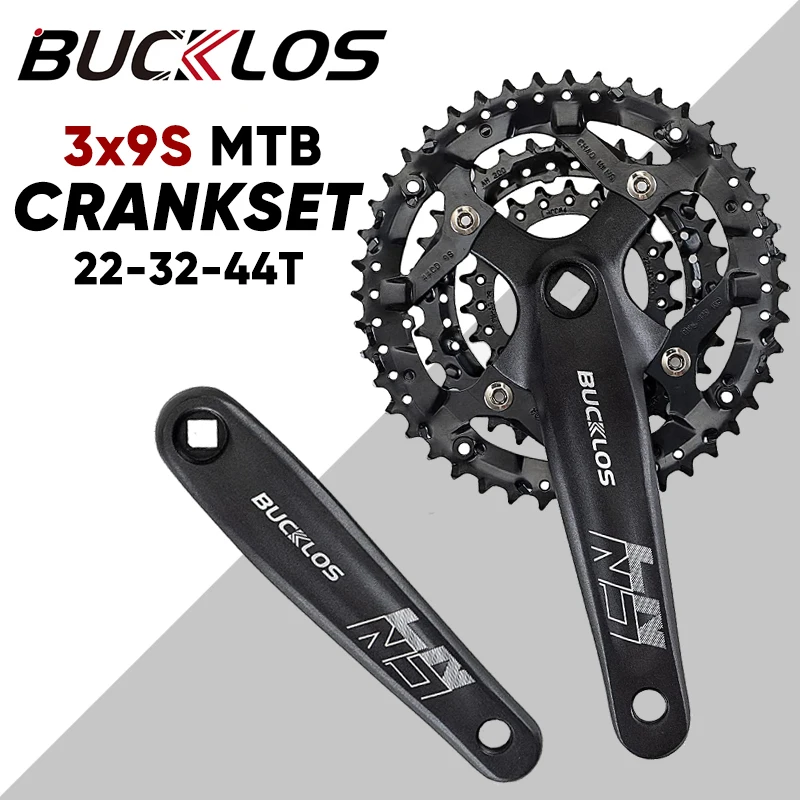 BUCKLOS 9V MTB Crankset 22-32-44T Triple Chainring Set 104BCD 64BCD Ultralight Square Hole Crank Set Mountian Bike Accessories