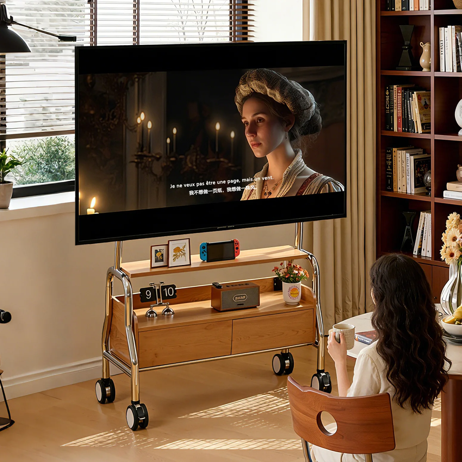 Mobile floor hanger stainless steel TV cabinet with wheel cart