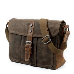 New Men Retro Messenger Bags Casual Canvas Waterproof Simple Shoulder Bag Cross Section Oil Wax Bag