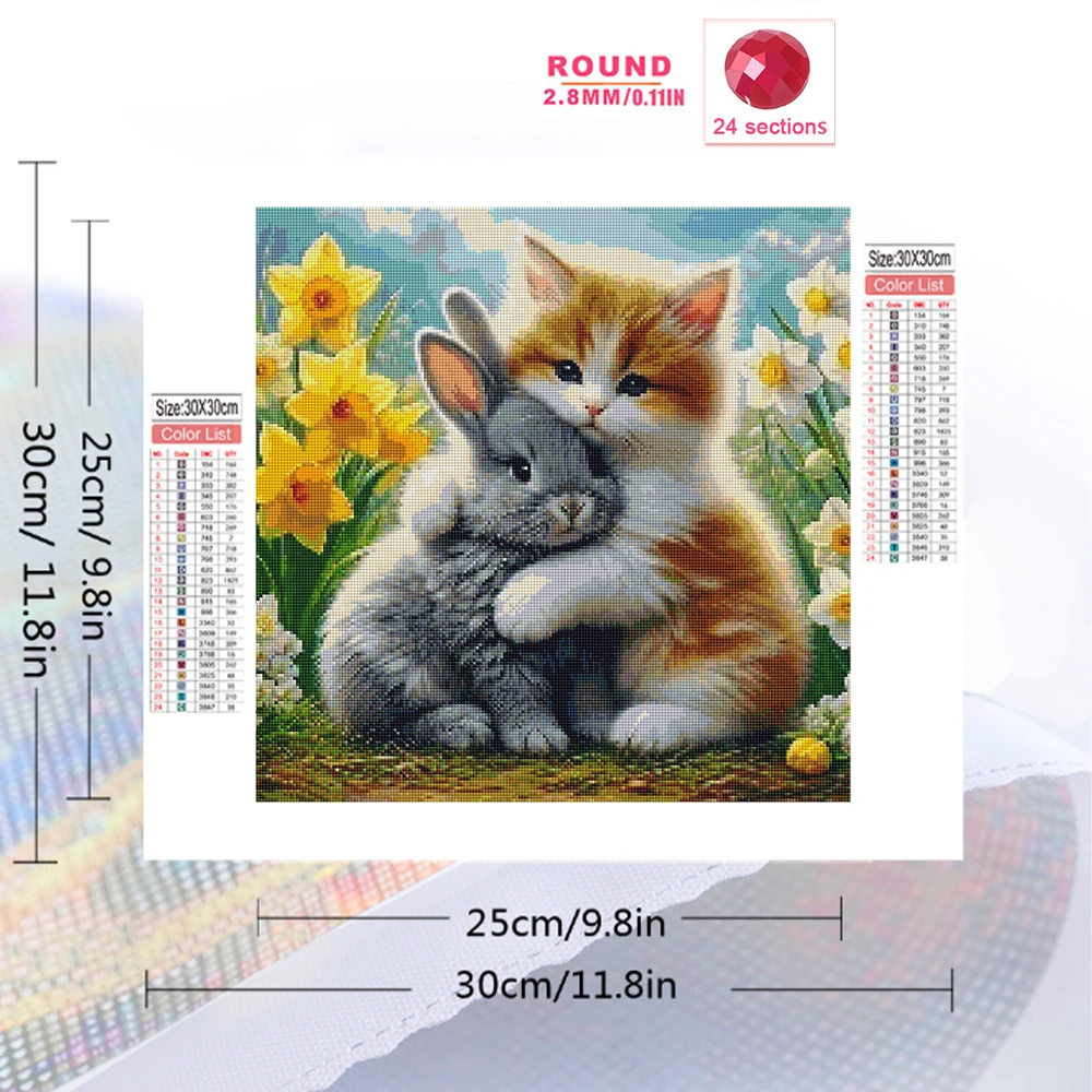 Momoart DIY Cat Diamond Painting Animal Pattern for Adults Beginners Flower Diamond Mosaic Rabbit Cartoon New Arrival Wall Art