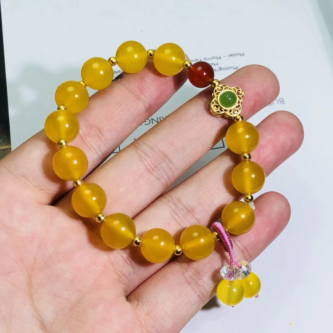 

Exquisite Yellow Real Jade Natural Chalcedony Agate Bracelet Boutique Bangle Quality Jewelry Accessory