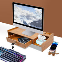 Monitor Riser Stand Computer Laptop PC Shelf Display Holder Desk Organizer w/ Lock/Phone Holder/Wood Drawer For Office Home