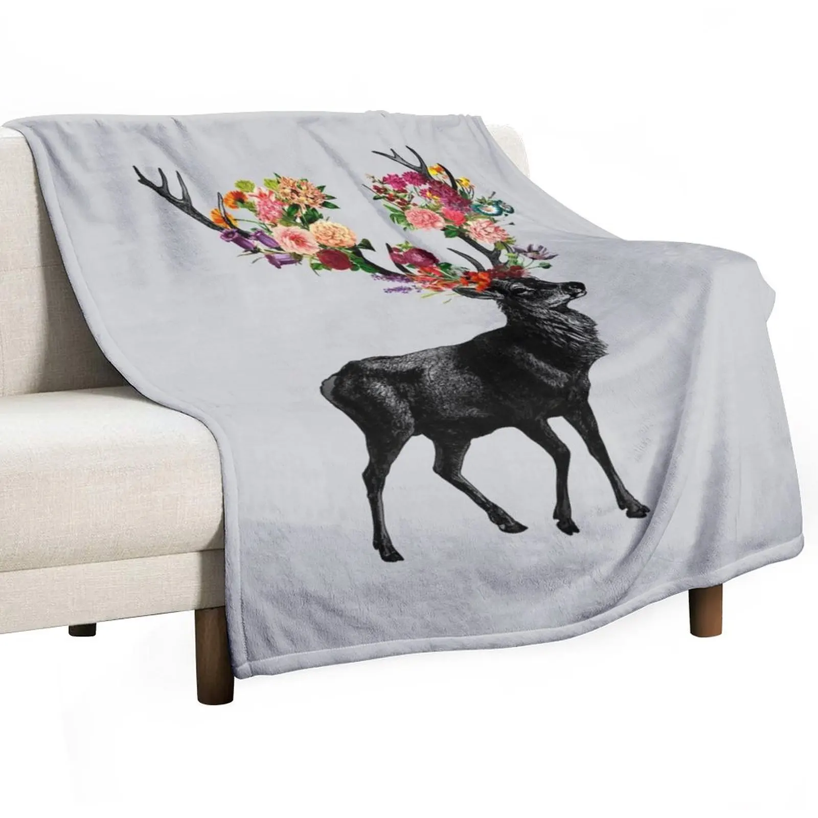 Spring Itself Deer Floral by Tobe Fonseca Throw Blanket Designers Soft Plush Plaid valentine gift ideas Blankets