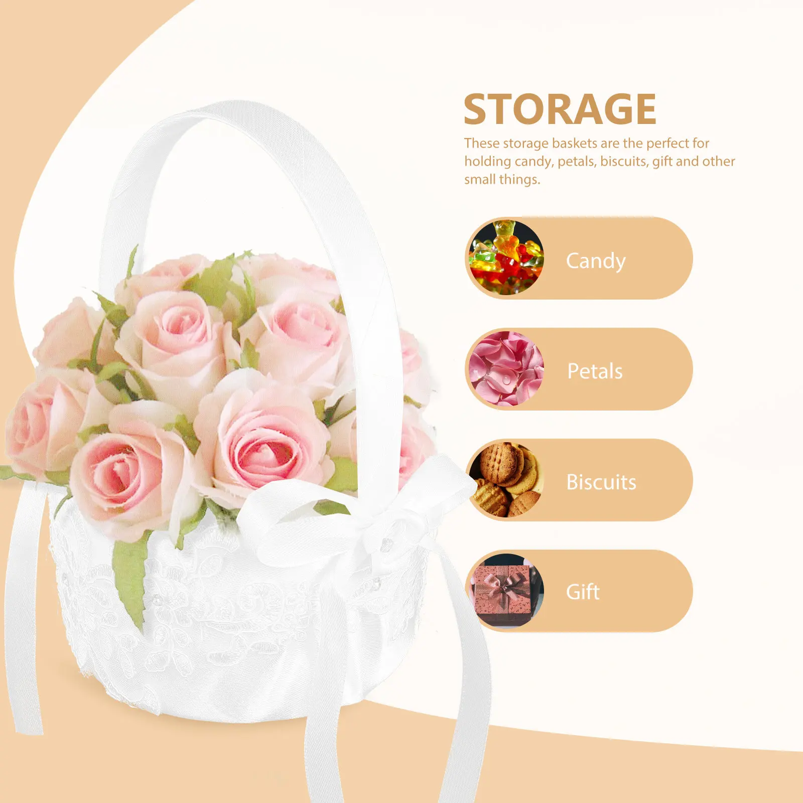 Beautiful Lace Flower Basket Portable Simple Wedding Basket for Bridal Shower Holiday Party Home Decoration Candy Container