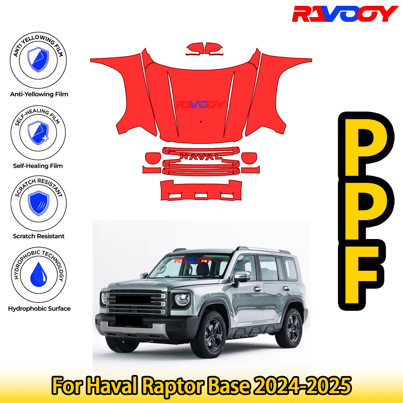 

For Haval Raptor Base 2024-2025 Glossy Matte Black Precut front PPF Kit Paint Protection Film
