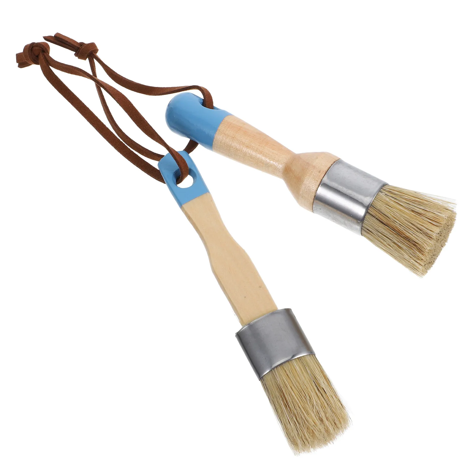 

2Pcs Wood Handle Paint Brushes Multi-Use Furniture Painting Brush Tool Ergonomic Round Soft Bristle Wax Application Car Washing