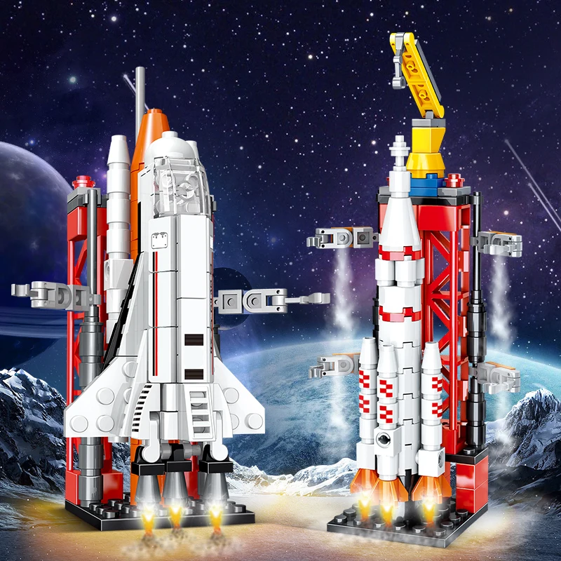 

Space Shuttle & Rocket Building Blocks - 3D Aerospace Station Model, STEM Aviation Construction Toys for Kids Age 6+