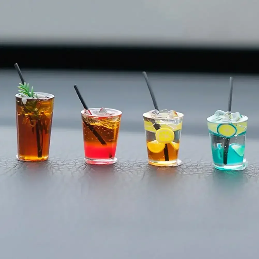 Funny Mini Drink Cup Car Ornament Cute Simulation Ice Americano Ice Tea Drink Car Center Console Decoration Interior Accessories