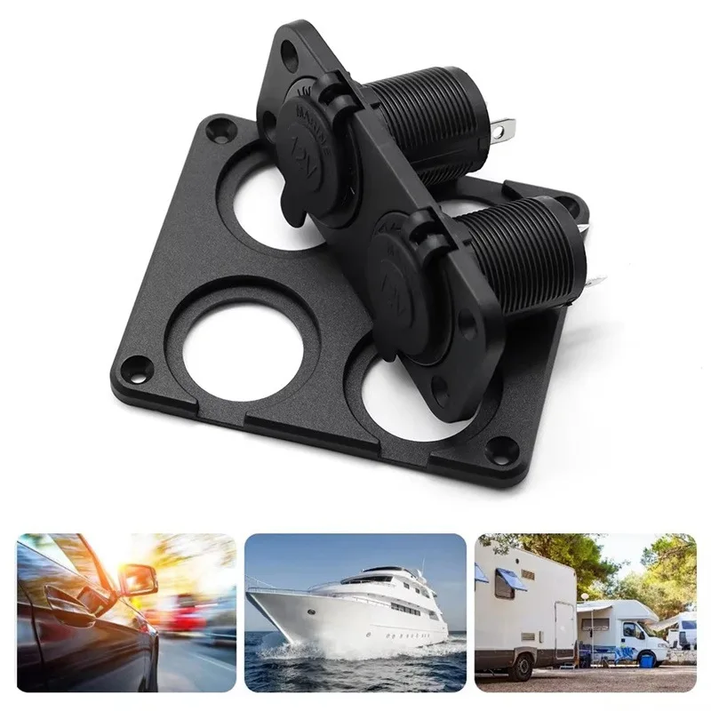 1 2 3 4 Hole USB Outlet Socket Panel Black ABS Housing Holder Kit Mounting for Car Boat Truck Dashboard Cigarette Lighter Socket