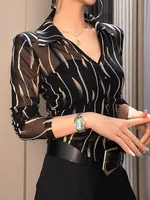 Simple Black Women's Shirt And Blouse Perspective Luxury Designer Female Tops Elegant Social Modern Long Xxl Premium Xl M