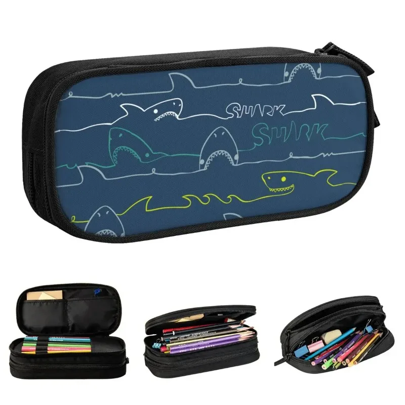 

Cute Sea Life Sharks Pencil Cases Fashion Pen Box Bag Student Big Capacity School Supplies Cosmetic Pencilcases