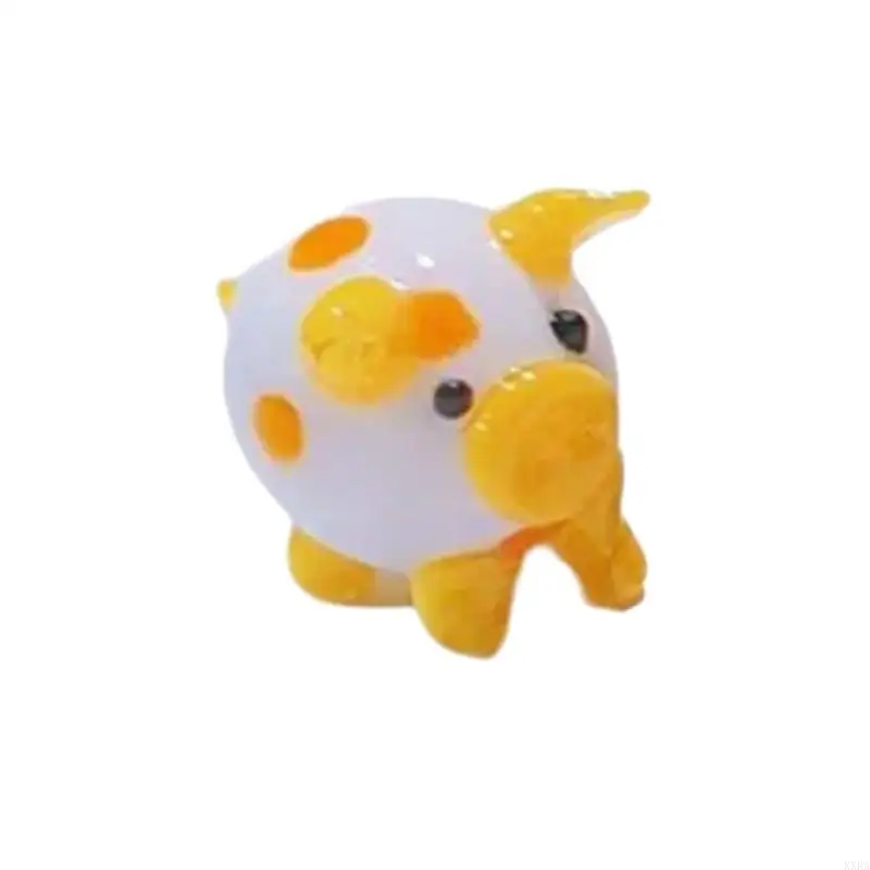 KXRA Colorida Glass Pig Figurine Handaled Miniature Animal Ornament para exhibición artística en casas y oficinas
