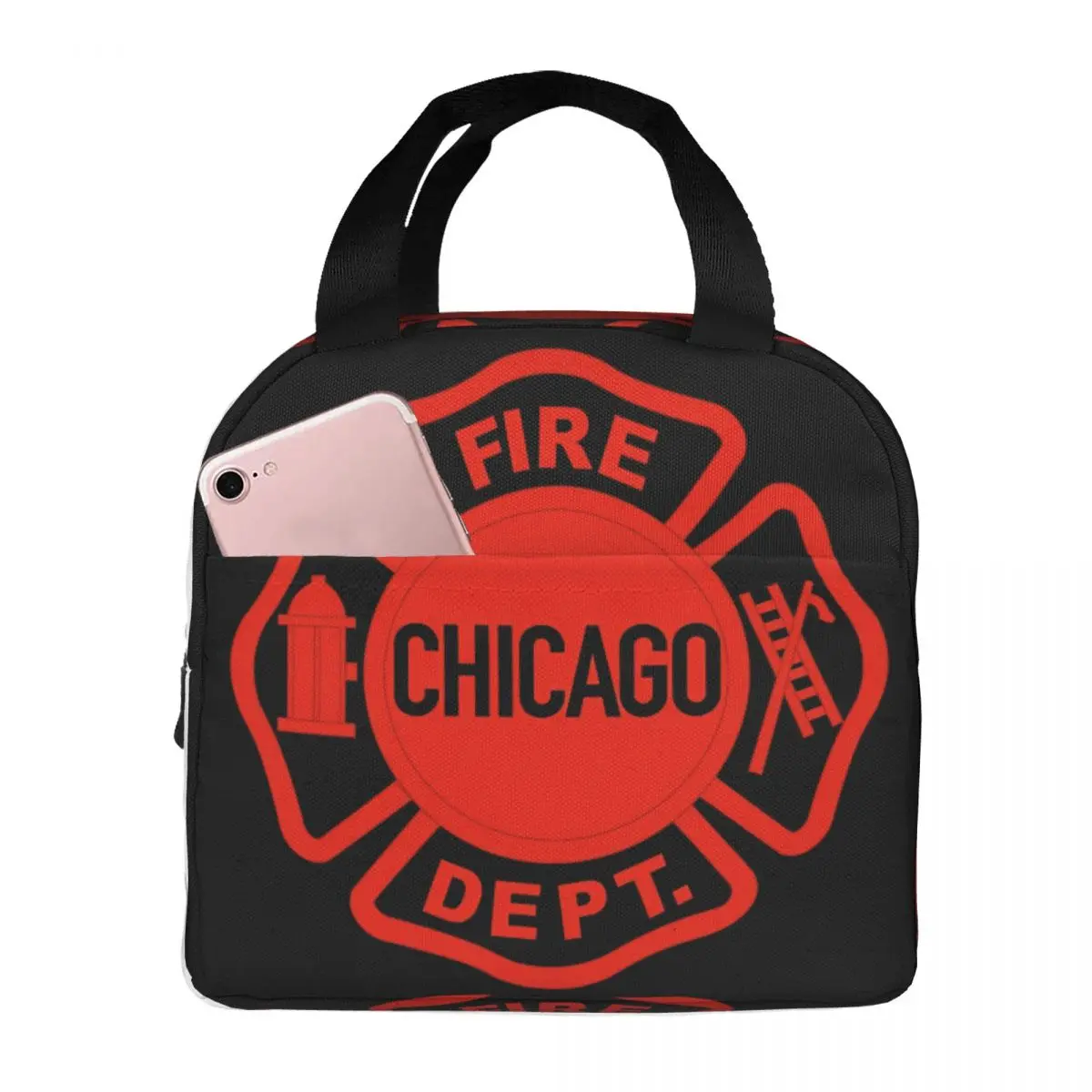 

CHICAGO FIRE LOGO Lunch Bag Unisex Portable Cooler Insulated Lunch Box Food Bento Box