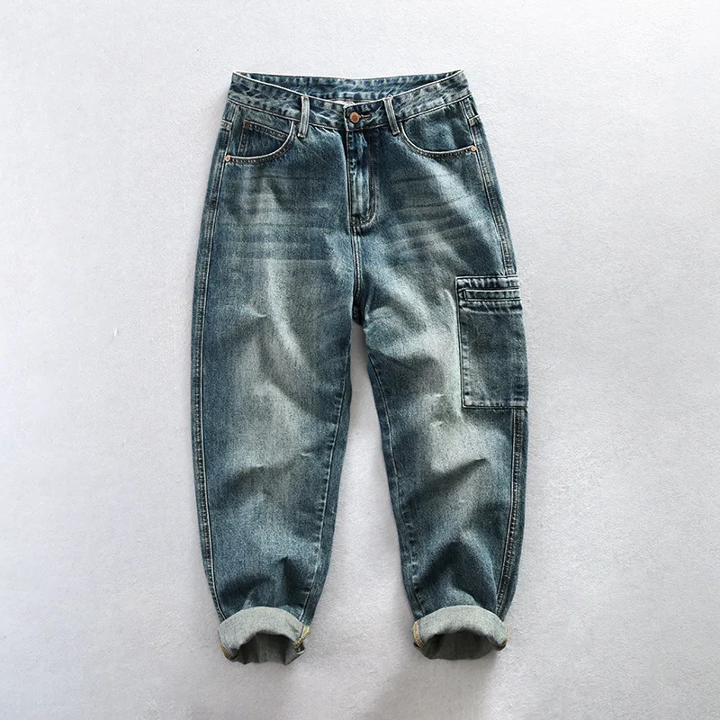 

Washed Vintage Jeans for Men High Street Y2k Baggy Jeans Men Straight Jeans Cotton Mid Waist Blue Jeans Fashion Denim Pants