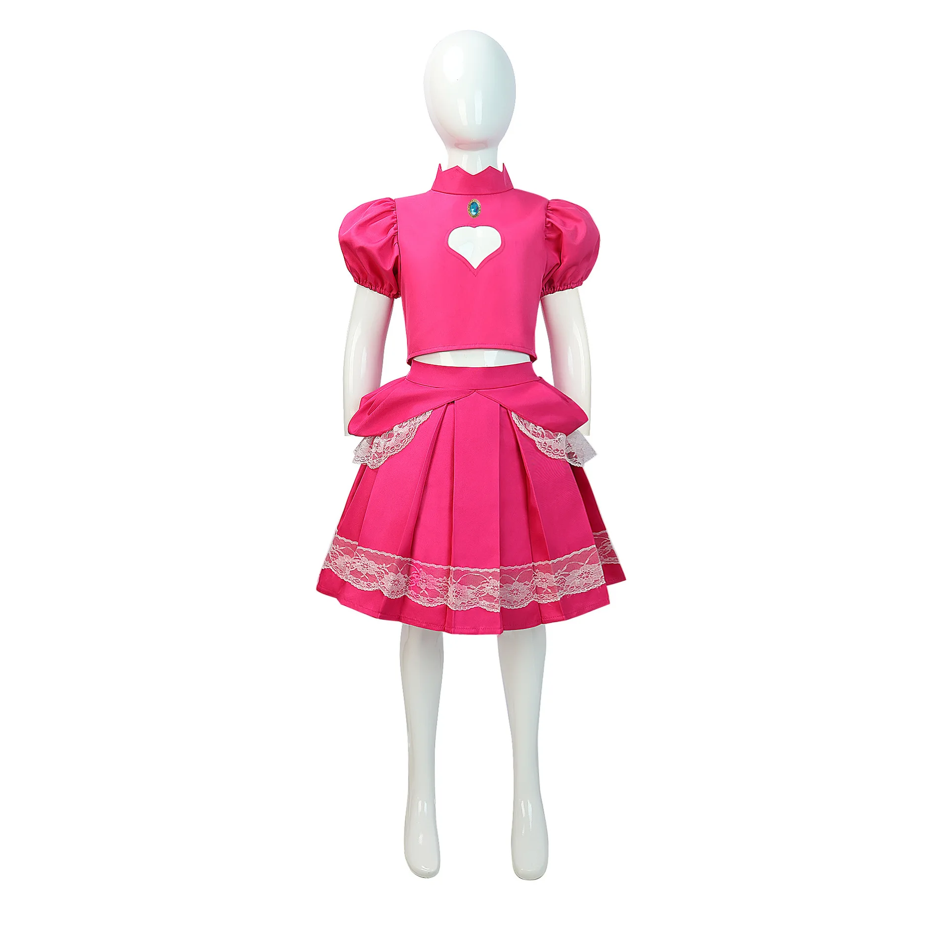 

Super Marie Cos Suit Mario Brigitte Peach Princess Pink Dress Cosplay Halloween Costume