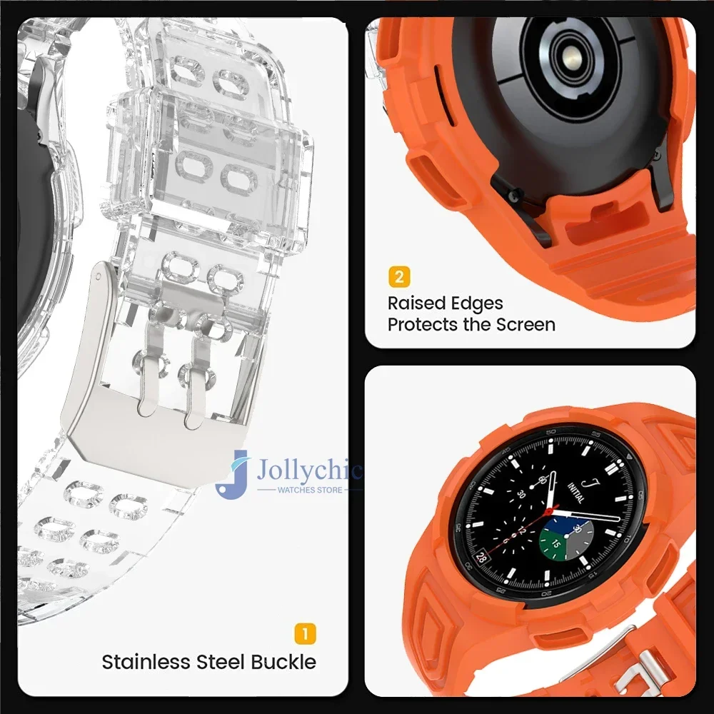 Gehäuse + Armband für Samsung Galaxy Watch 6 4 40 mm 44 mm, transparentes Silikonband, Sportarmband, Galaxy Watch 4 Classic 46 Zubehör