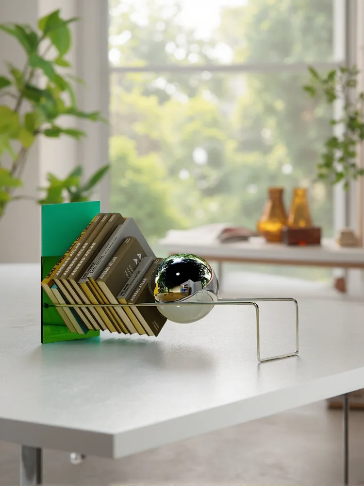 Mid-Century Modern Bücherregal Zeitschriftenständer Edelstahl Acryl Desktop-Aufbewahrungsregal für Büro Arbeitszimmer Dekoration Bücherregal