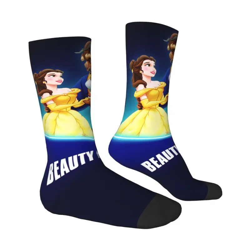 Kawaii Mens Beauty And The Beast Dress Socks Unisex Comfortable Warm 3D Printing Belle Princess Crew Socks