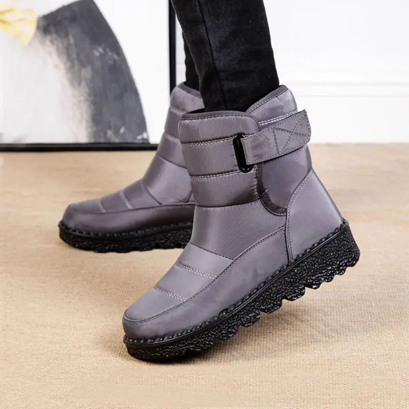 Women Fur Shoes Women's Wedges Boots Winter Woman Warm Mid-Calf Boot 2024 Ladies Hook Look Waterproof Shoe 3.5cm Plus Size 44 45