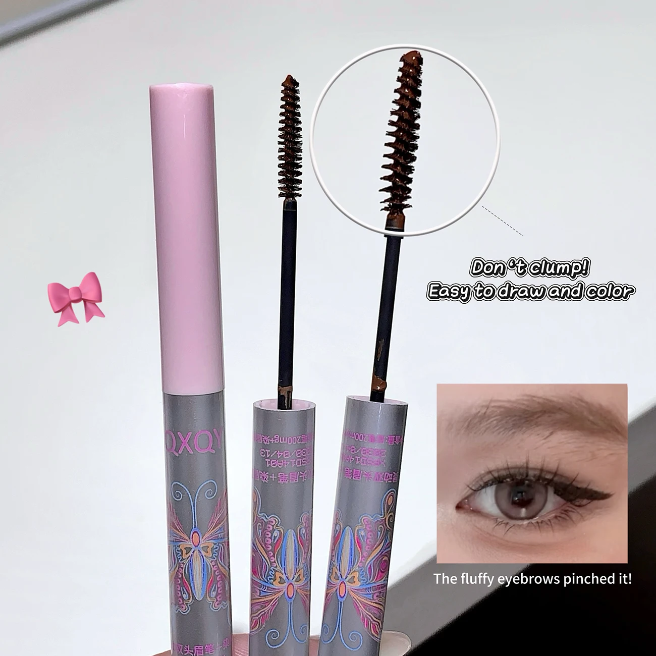 QXQY 듀얼 헤드 아이브로우 펜슬 앤 다이 2-in-1 내추럴 컬러 방수 땀 방지 오래 지속되는 번짐 없는 아이브로우 메이크업