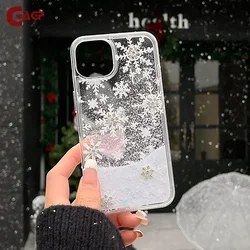 Custodia con Glitter sabbie mobili autunno inverno per iPhone 16 15 14 13 12 11 Pro Max Plus custodia protettiva per fotocamera trasparente con fiocco di neve 3D