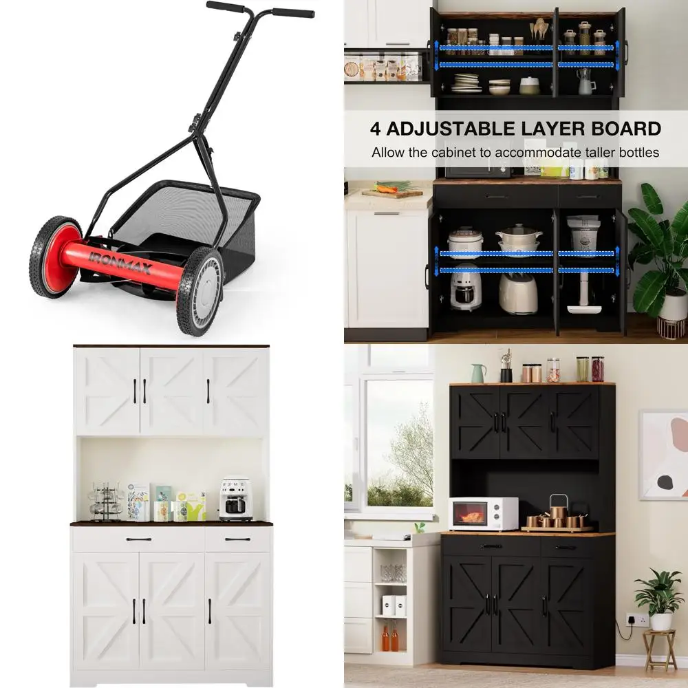 

14-Inch 5-Blade Cordless Walk-Behind Lawn Mower with 7-Gallon Grass Collection Bag and Adjustable Features