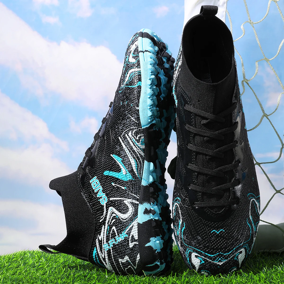 أحذية كرة القدم الاحترافية للرجال قابلة للتنفس مع أظافر TF المكسورة تحمي بشكل فعال للكاحلين ونعل خارجي مطاطي متين