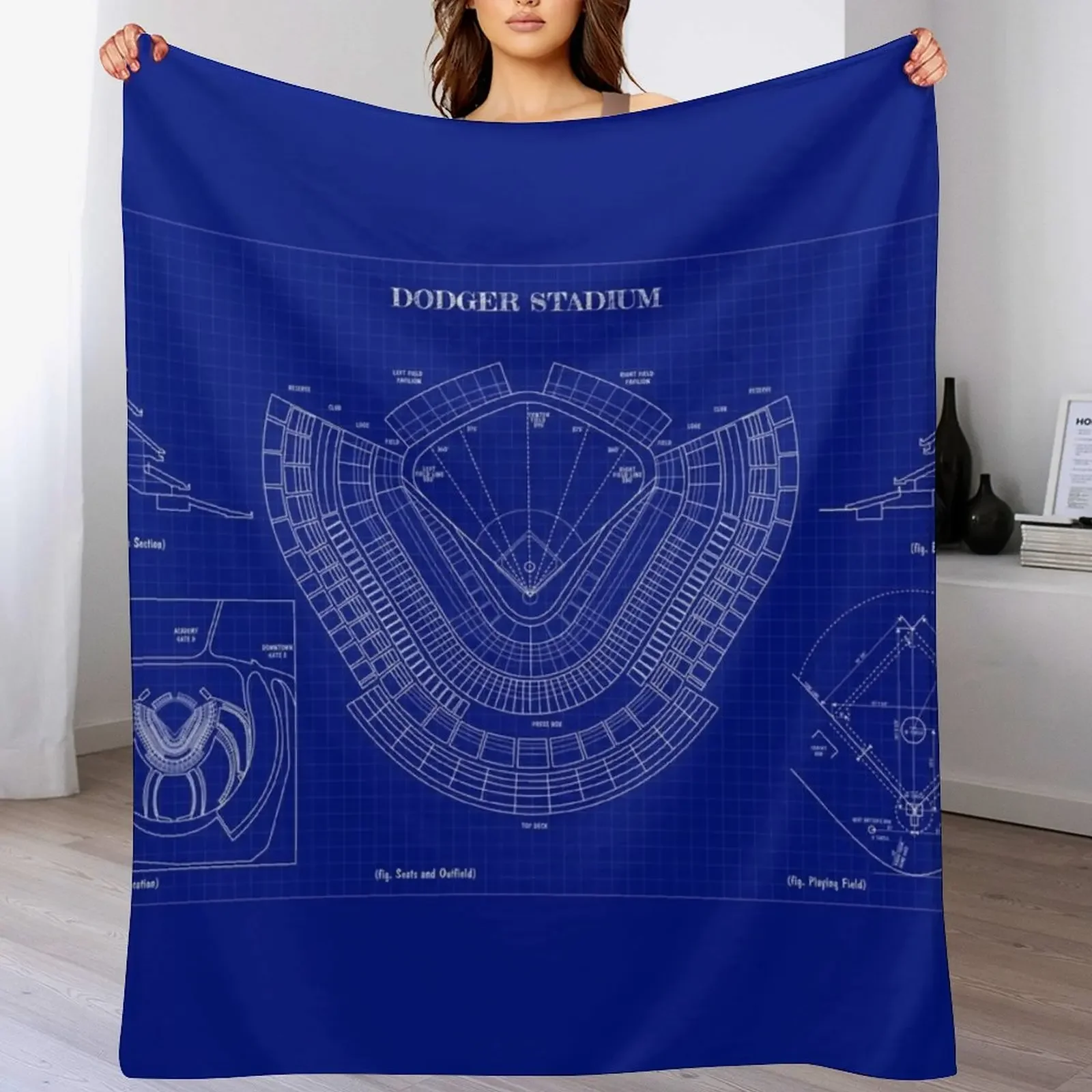 

Dodger Stadium (Blueprint-Dark Blue) Throw Blanket Warm Accent Blanket for Living Room Decoration