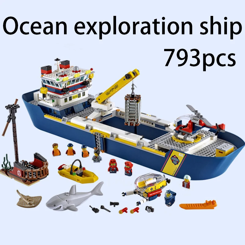 MOC City Deep Sea Exploration Steamer Boat Building Blocks 60368 60266 Urban Ocean Ship Mini Model Kids Bricks Birthday Gifts