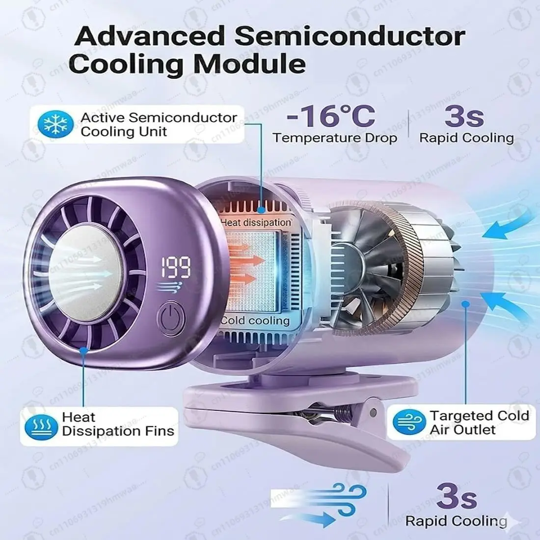 2026 New Car Clip On Fan LED Display 360° Rotation USB Rechargeable 199 Speeds 16℃ Cooling Wide Clamp Portable Auto Fan