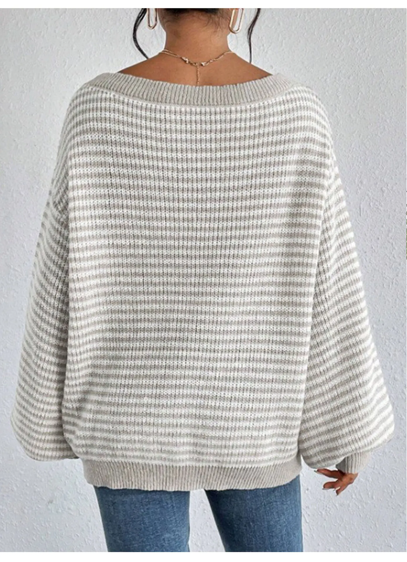 Boat Neck Women's Striped Color Block Long Sleeve Knit Pullover Sweater Trendy Fashion Classic Cozy Warm Soft Chic  New Sweater