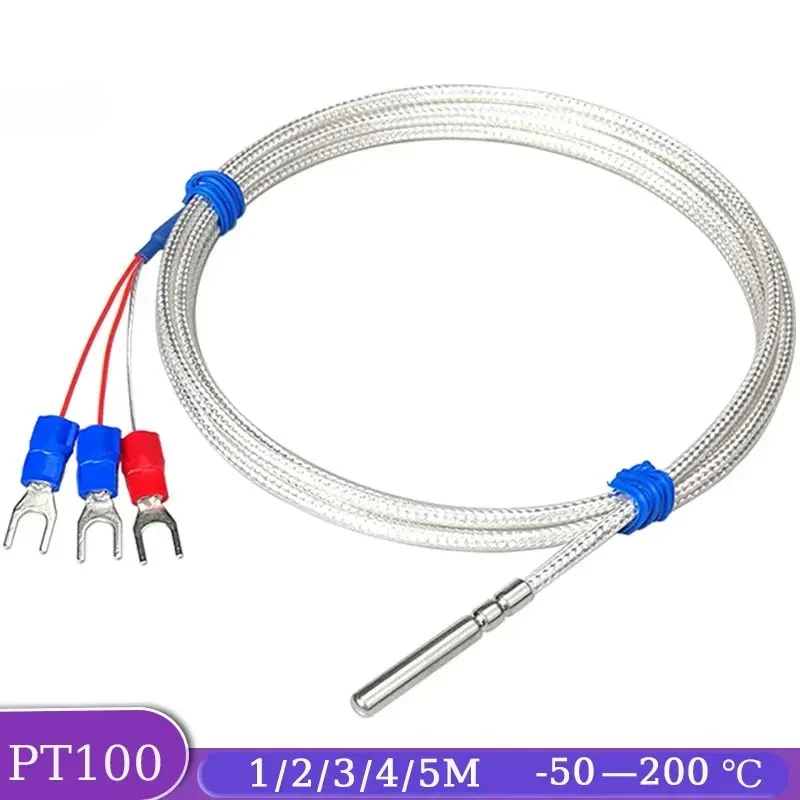 Waterproof Thermocouple Stainless Steel Probe RTD PT100 Temperature Sensor with Shielded Braided Wire 0.5/1/2/3/4/5M - 4mm*30mm