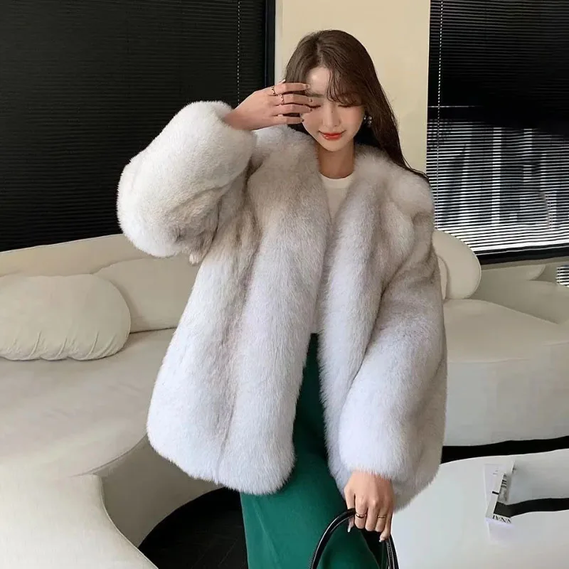 Faux Fox Pelz jacke Damen Kurz mantel Mode lose mittellange dicke warme Parker Mantel 2023 neue Winter Mao Mao Pelzmantel