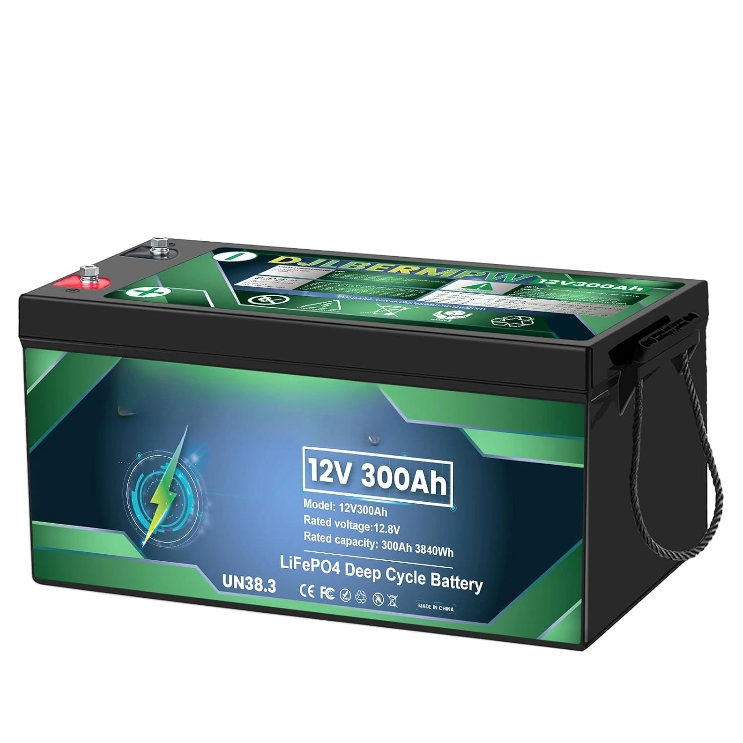 

12 Volt LiFePO4 Battery 12V 300Ah Lithium Battery, Built-in 200A BMS,15000 Deep Cycle Lithium Batteries 12V for, Customized