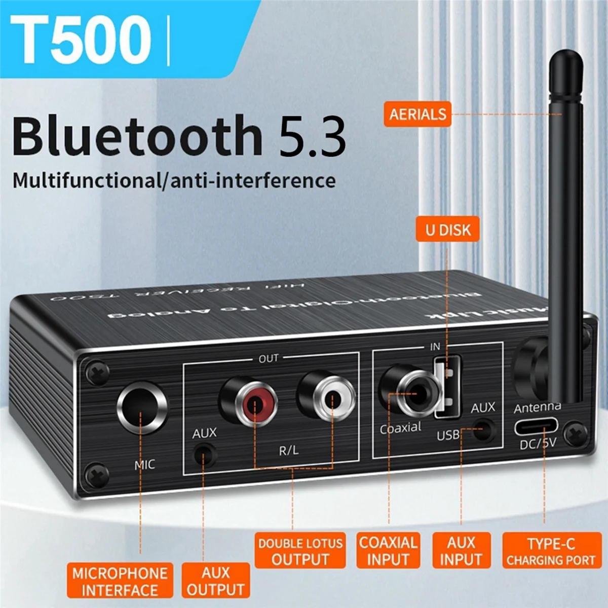 B02B-Pemancar Penerima AUX 3.5Mm Koaksial Optik Nirkabel Audio Musik Bluetooth 5.3 Adaptor Konverter Digital Ke Analog