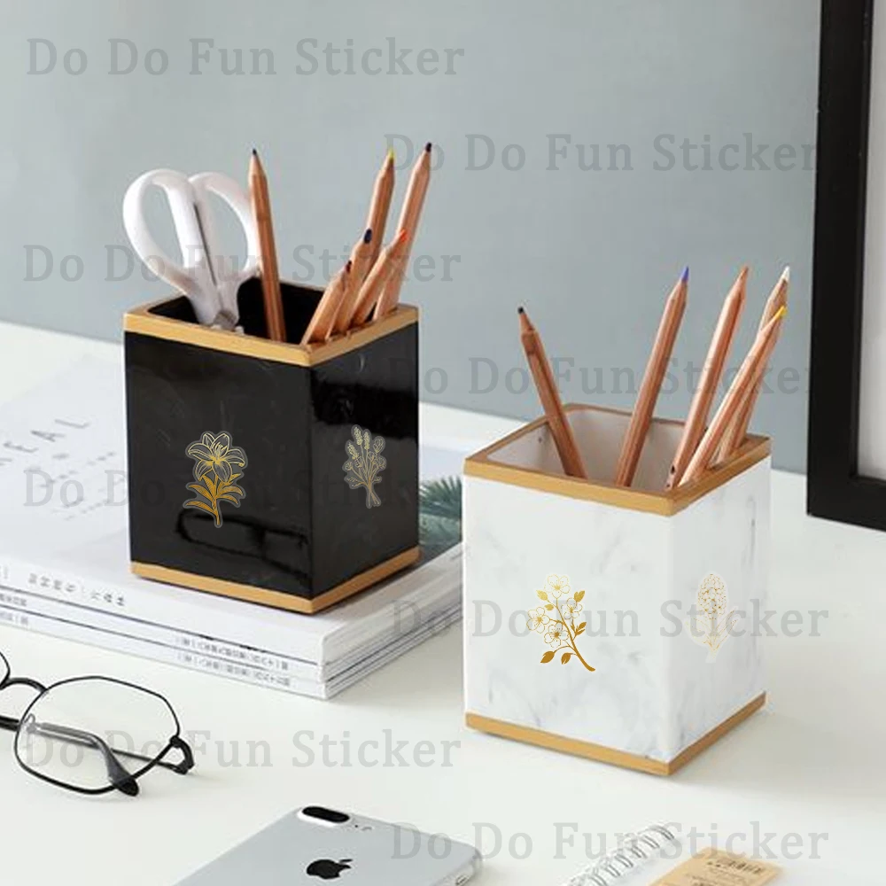 50 قطعة جميلة ورومانسية الذهب نبات زهرة PET ملصق الديكور الإبداعي سجل القصاصات كوب ماء جراب هاتف الغيتار ملصق يدوي الصنع