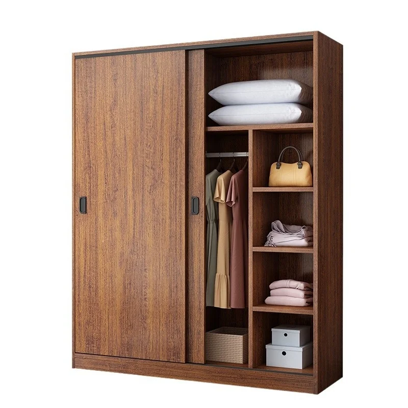 

Economical small home bedroom clothing storage cabinet Kidsren hotel with modern wardrobe wooden sliding door can be customized