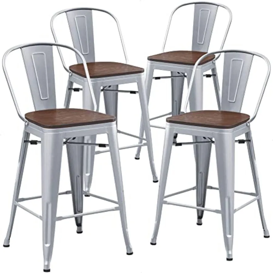 

Metal Bar Stools Set of 424 inch Barstools Counter Height Bar Stool with Backs Farmhouse Bar Stools with Larger seat High Back