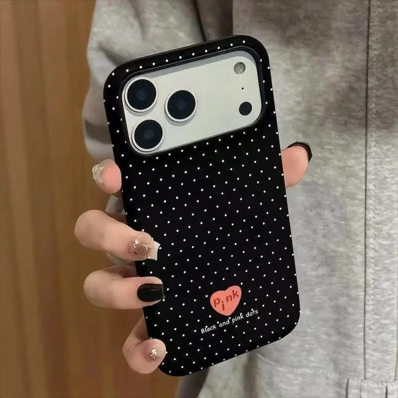 Fresh Simple Black Polka Dot Heart Phone Case For iPhone 17 AIR 16 15 14 13 12 11 PRO MAX 7 8 PLUS MINI Dustproof Cover view 5
