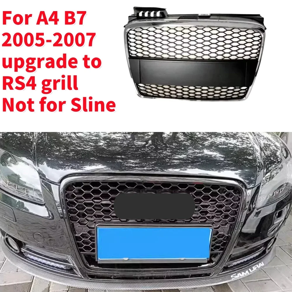 Racing Grills Front Hood Grille Car Front Bumper Grill Center Grille for RS4 Grill for Audi A4 B7 2005-2007（Not for Sline）