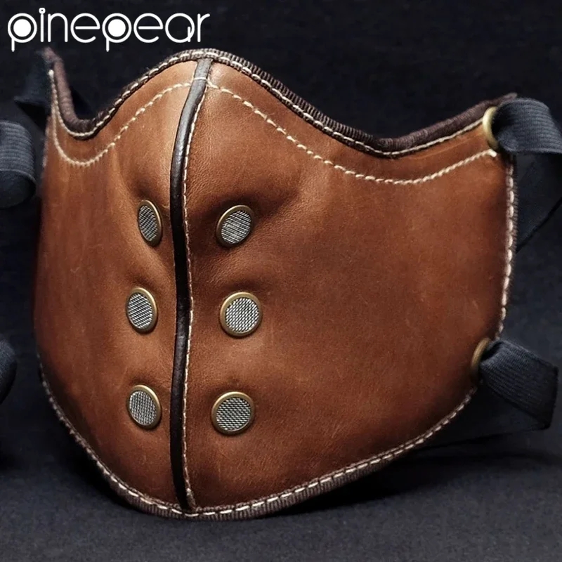 PinePear 2025 最新オートバイレトロマスク Pu レザーヴィンテージバイク乗馬マスク黒茶色パンクスタイルハレーマスク