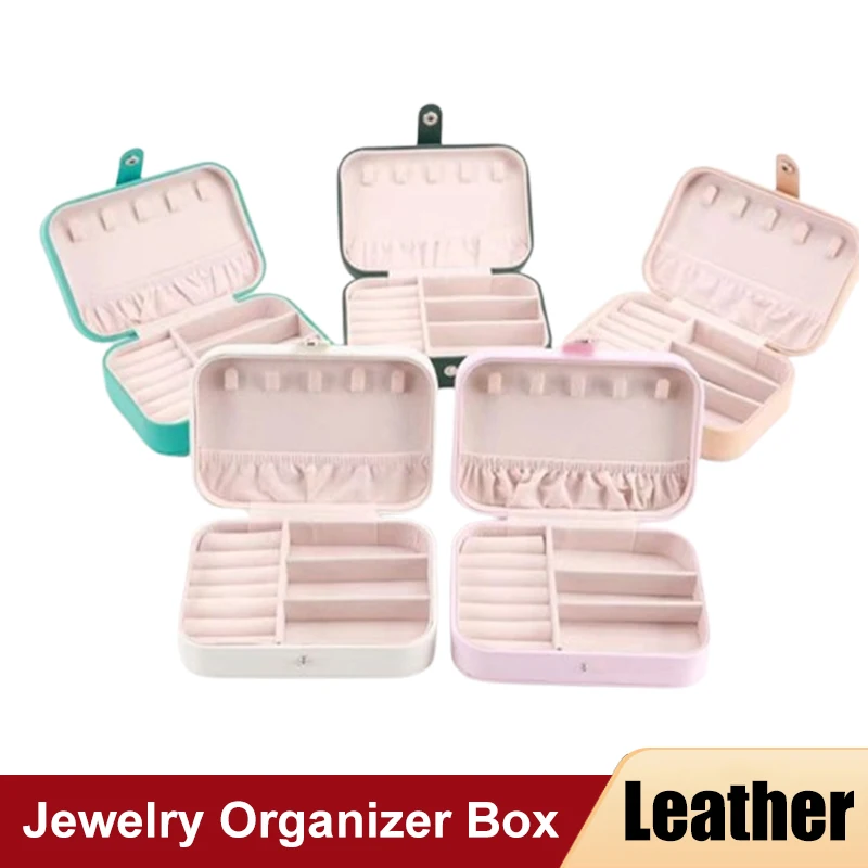 2 Layers Leather Jewelry Organizer Box Women Rings Earrings Necklace Wrist Watch Display Storage Boxes Travel Jewelry Case