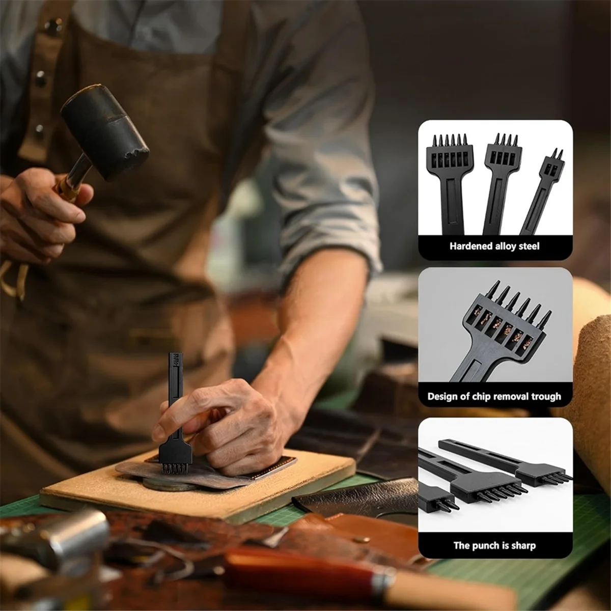 ABJY 3 قطع خياطة جلدية 4 مم، 2/4/6 شق برباط ثقب لكمة إزميل خياطة جلدية #1