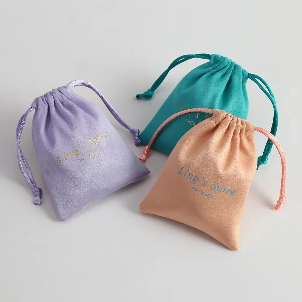 100 Custom Logo Print Drawstring Gift Bags Velvet Jewelry Packaging Pouches Chic Rings Wedding Favor Bags Flannel Candy Bag