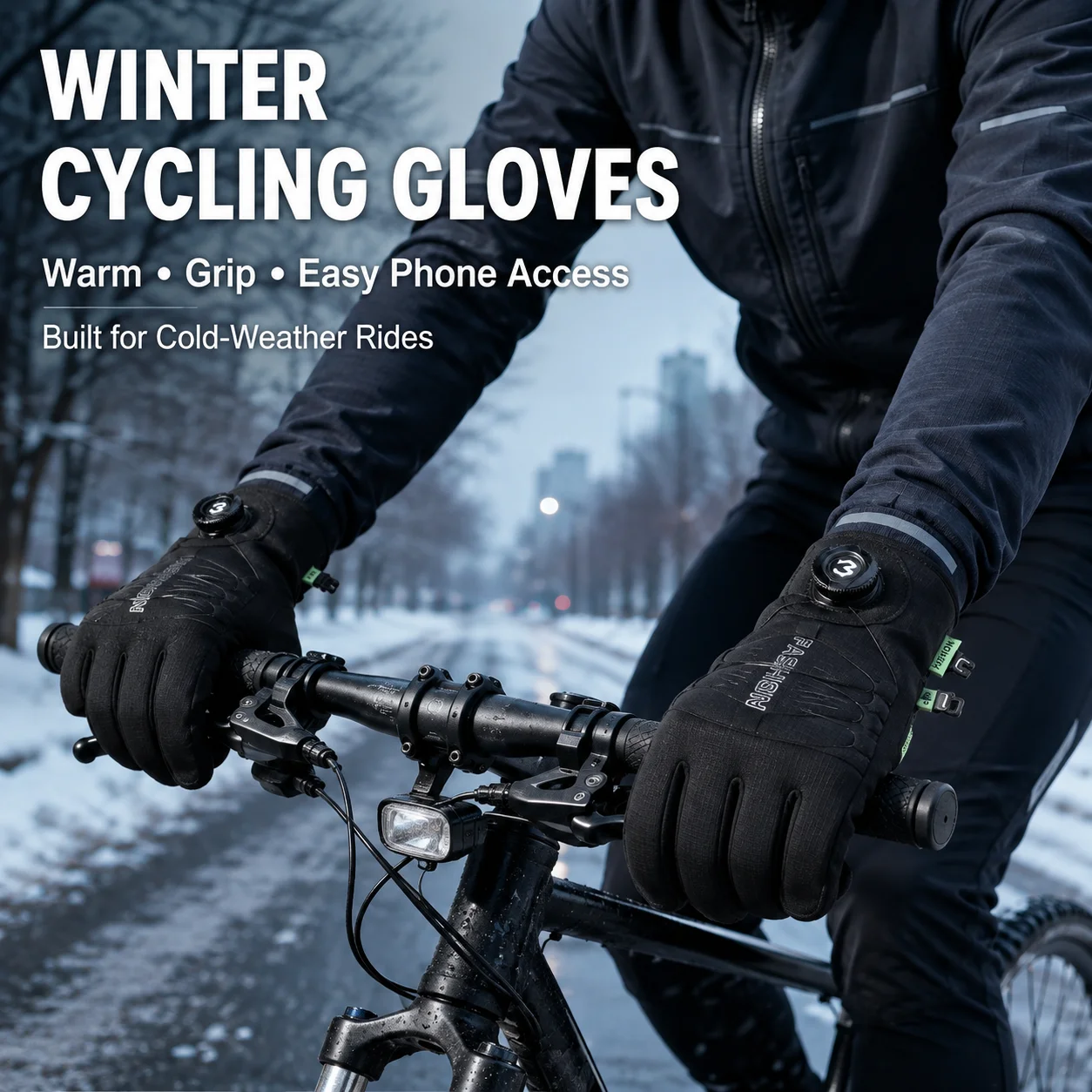 Winter Cycling Gloves Men Women Thermal Windproof Water Resistant Anti Slip Bike Gloves with Open Thumb Index for Outdoor