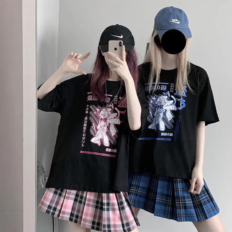 Aesthetic Camisas Mujer Harajuku T-Shirt Kawaii Ninja Cat Print Black Summer Korean pop Streetwear Women chic casual Tops Tees