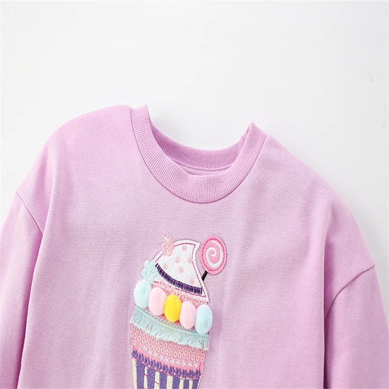 Jumping Meters 2-7T Ice Cream Autumn Winter Girls Sweatshirts For Baby Long Sleeve Children\'s Clothing Embroidery Hooded Shirts