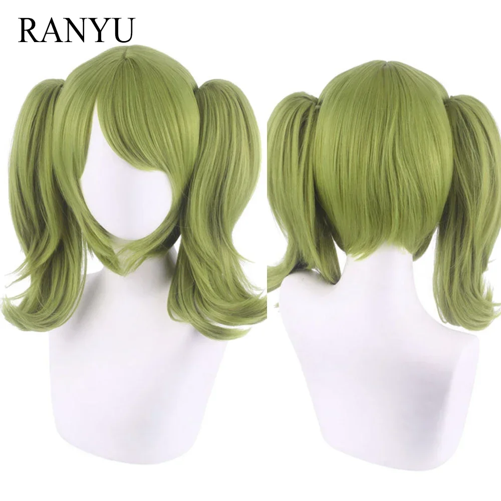 

Women Synthetic Wigs Short Straight Green Ponytails Anime Cosplay Hair Heat Resistant Wig For Party